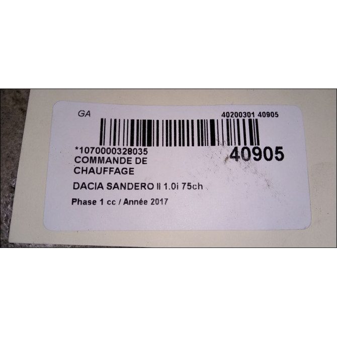 Commande de chauffage occasion DACIA SANDERO II Phase 1 10-2012->... 1.0i 75ch 275108150R 3