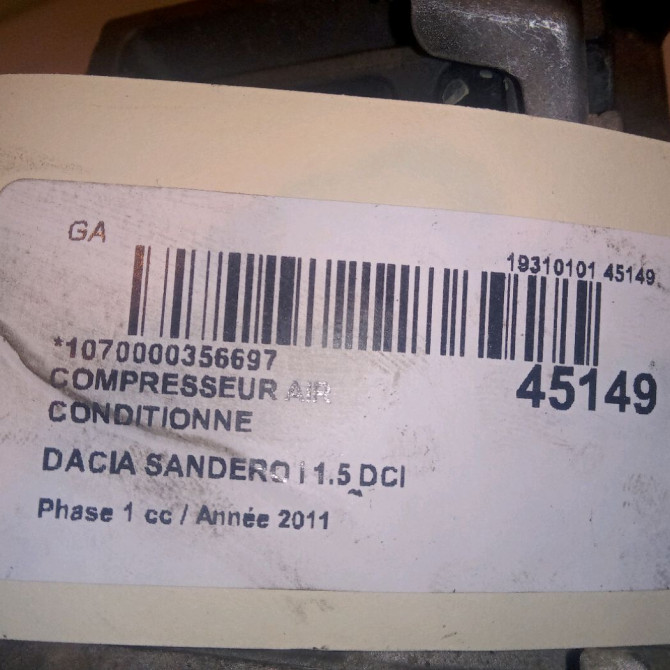 Compresseur air conditionne occasion DACIA SANDERO I Phase 1 06-2008->10-2012 1.5 DCI 90ch 926009154R 6