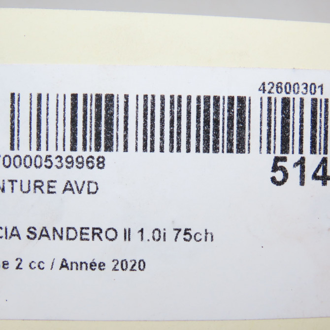 Ceinture avant droite occasion DACIA SANDERO II Phase 1 04-1995->04-1999 1.0i 75ch 6