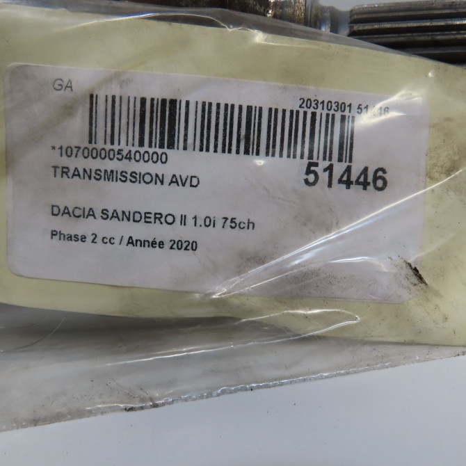 Transmission avant droite occasion DACIA SANDERO II Phase 1 04-1995->04-1999 1.0i 75ch 391009206R 7