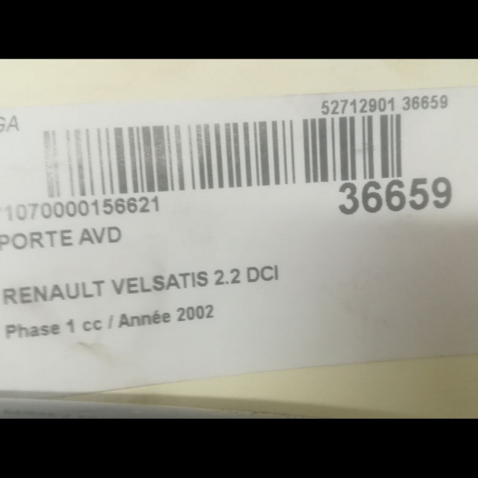 Porte avant droite occasion RENAULT VELSATIS Phase 1 01-2002->04-2005 2.2 DCI 150ch 7751476830 3