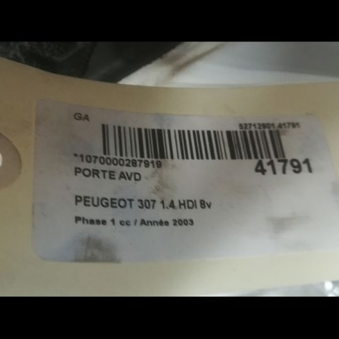 Porte avant droite occasion PEUGEOT 307 Phase 1 04-2001->06-2005 1.4 HDI 8v 70ch 9004S5 2