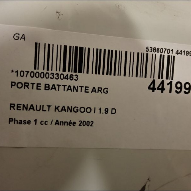 Porte arrière gauche occasion RENAULT KANGOO I Phase 1 09-1997->06-2003 1.9 D 55ch 7751473602 2