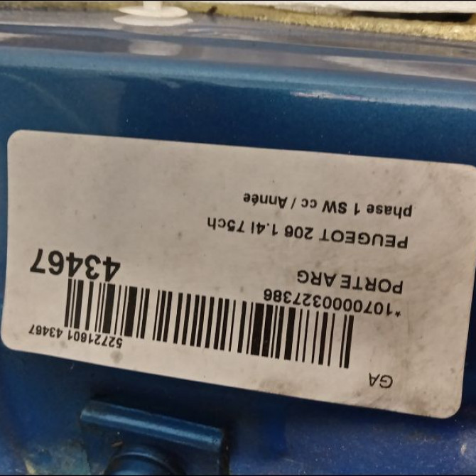 Porte arrière gauche occasion PEUGEOT 206 206 phase 1 SW 2002-06-01->2006-12-31 1.4i 75ch 9006F4 3