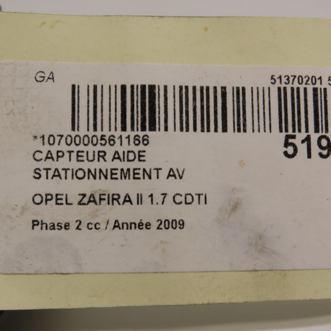 Capteur aide stationnement av occasion OPEL ZAFIRA II Phase 2 01-2008->12-2014 1.7 CDTI 125ch 5
