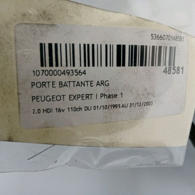 Porte battante arrière gauche occasion PEUGEOT EXPERT I Phase 1 10-1995->12-2003 2.0 HDI 16v 110ch 8702A0 3