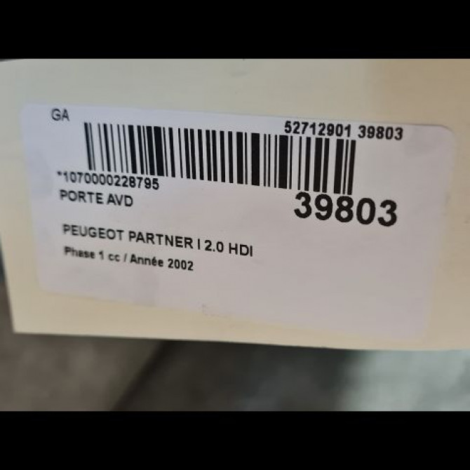 Porte avant droite occasion PEUGEOT PARTNER I Phase 1 01-1997->12-2002 2.0 HDI 9004W2 4