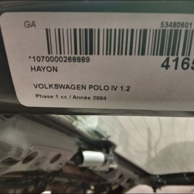 Hayon occasion VOLKSWAGEN POLO IV Phase 1 01-2002->05-2005 1.2 65ch 6Q6827025R 2