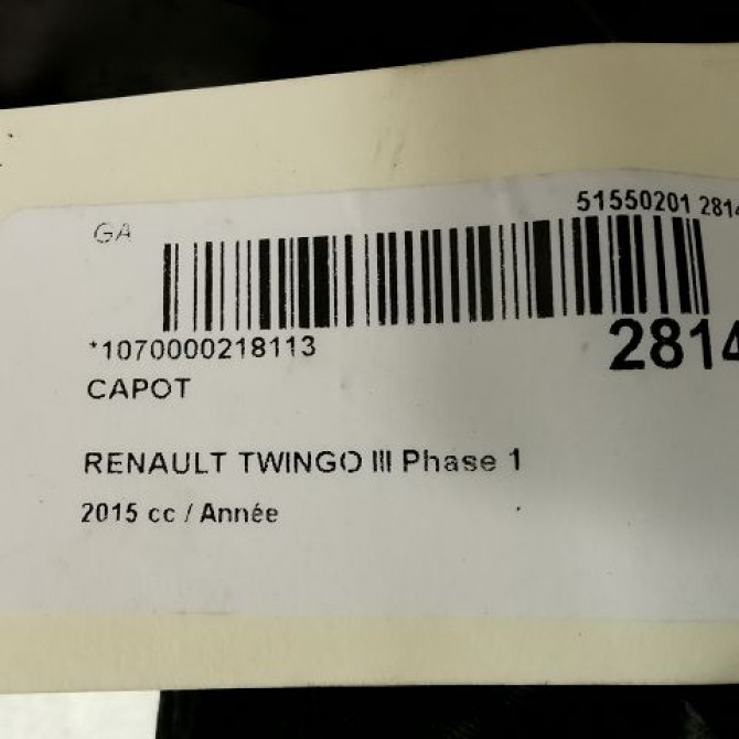 Capot occasion RENAULT TWINGO III Phase 1 06-2014->... 651005742R 3