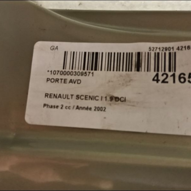 Porte avant droite occasion RENAULT SCENIC I Phase 2 08-1999->06-2003 1.9 DCI 100ch 7751474571 3