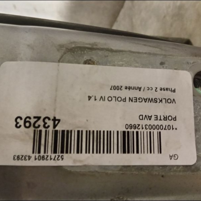 Porte avant droite occasion VOLKSWAGEN POLO IV Phase 2 05-2005->09-2009 1.4 TDI 70ch 6Q4831056P 3