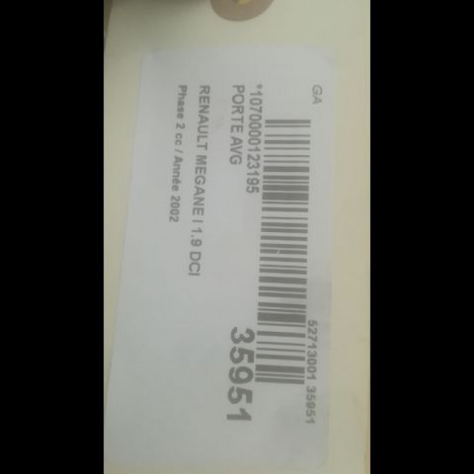 Porte avant gauche occasion RENAULT MEGANE I Phase 2 03-1999->06-2003 1.9 DCI 7751467871 3