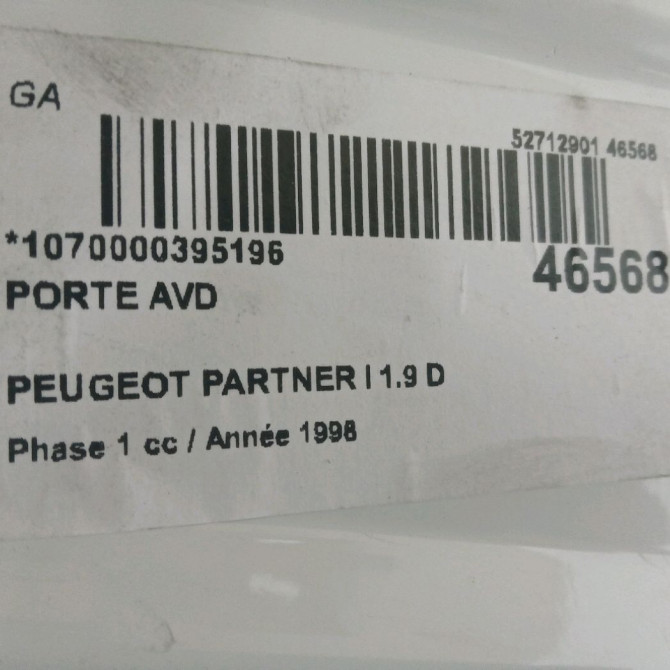 Porte avant droite occasion PEUGEOT PARTNER I Phase 1 01-1997->12-2002 1.9 D 9839338480 3