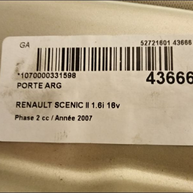 Porte arrière gauche occasion RENAULT SCENIC II Phase 2 09-2006->04-2009 1.6i 16v 821014922R 2
