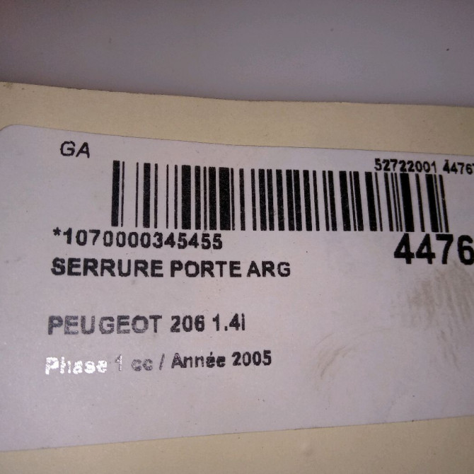 Serrure porte arg occasion PEUGEOT 206 Phase 1 09-1998->03-2009 1.4i 913772 5