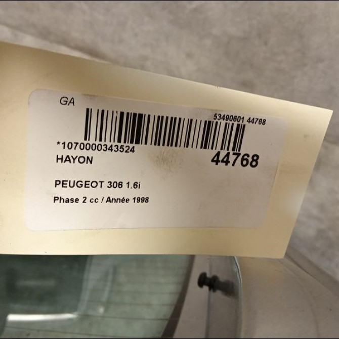 Hayon occasion PEUGEOT 306 Phase 2 04-1997->03-2002 1.6i 2