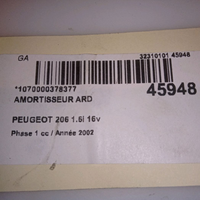 Amortisseur arrière droit occasion PEUGEOT 206 Phase 1 09-1998->03-2009 1.6i 16v 5206V8 3