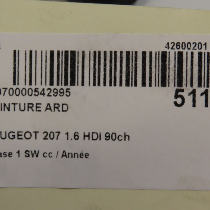 Ceinture arrière droite occasion PEUGEOT 207 Phase 1 SW 07-2007->03-2013 1.6 HDI 90ch 8975XQ 4