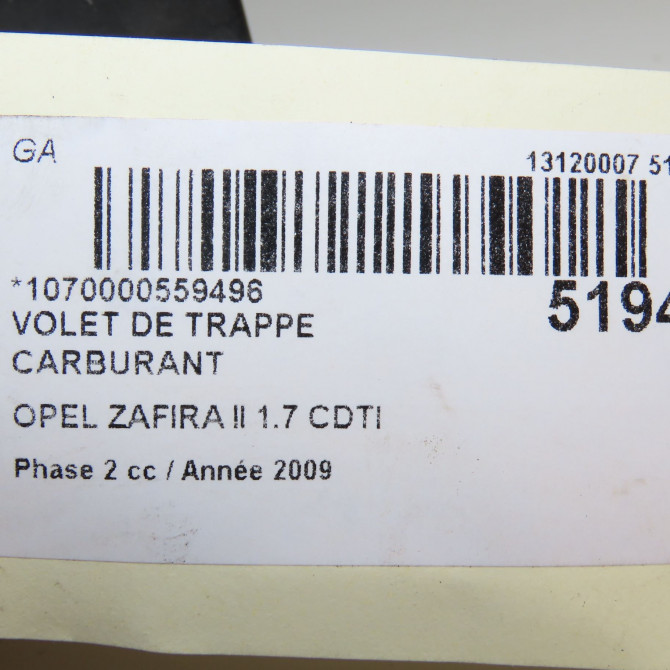 Volet de trappe carburant occasion OPEL ZAFIRA II Phase 2 01-2008->12-2014 1.7 CDTI 125ch 93185623 4