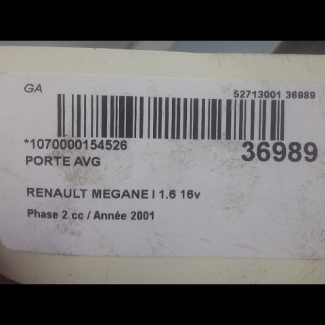 Porte avant gauche occasion RENAULT MEGANE I Phase 2 03-1999->06-2003 1.6 16v 7751470422 3