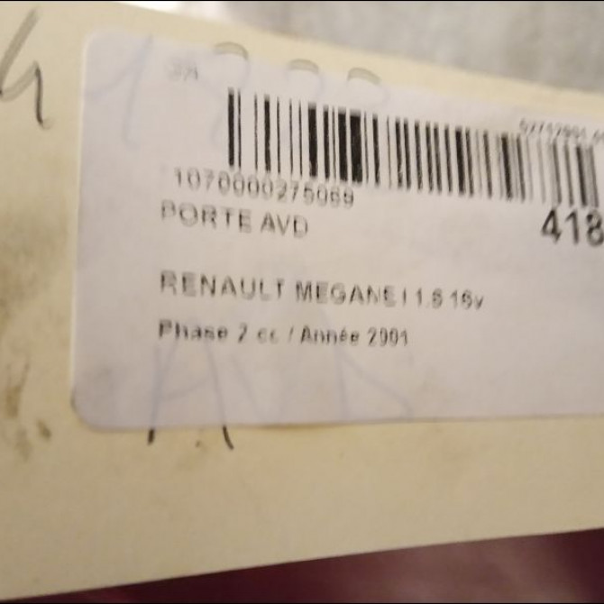 Porte avant droite occasion RENAULT MEGANE I Phase 2 03-1999->06-2003 1.6 16v 7751470421 4