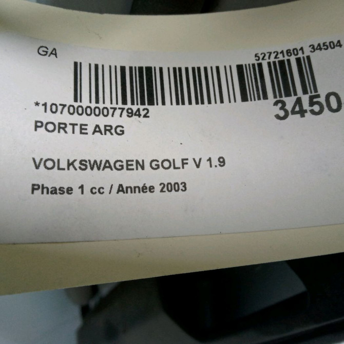 Porte arrière gauche occasion VOLKSWAGEN GOLF V Phase 1 11-2003->10-2008 1.9 TDI 105ch 1K6833301AA 3
