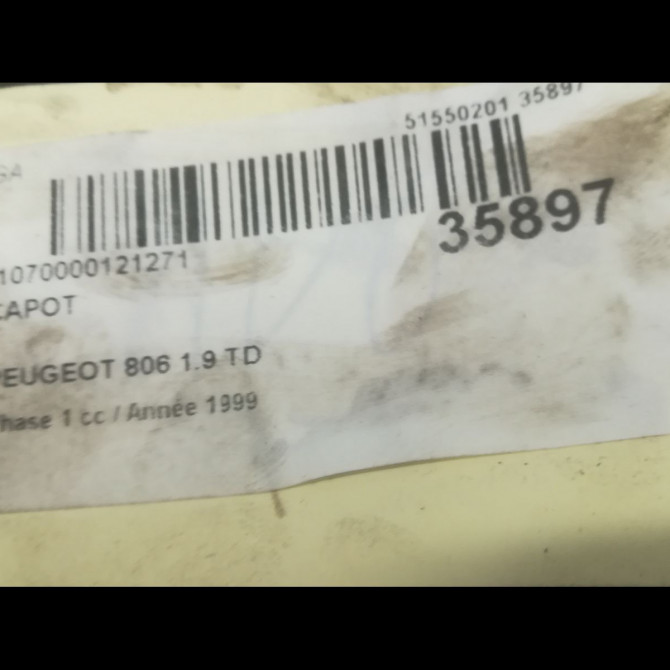 Capot occasion PEUGEOT 806 Phase 1 06-1994->12-2001 1.9 TD 7901H2 3