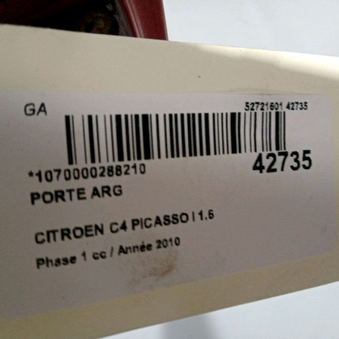 Porte arrière gauche occasion CITROEN C4 PICASSO I Phase 1 01-2007->10-2013 1.6 HDi 16v 110ch 9006K5 3