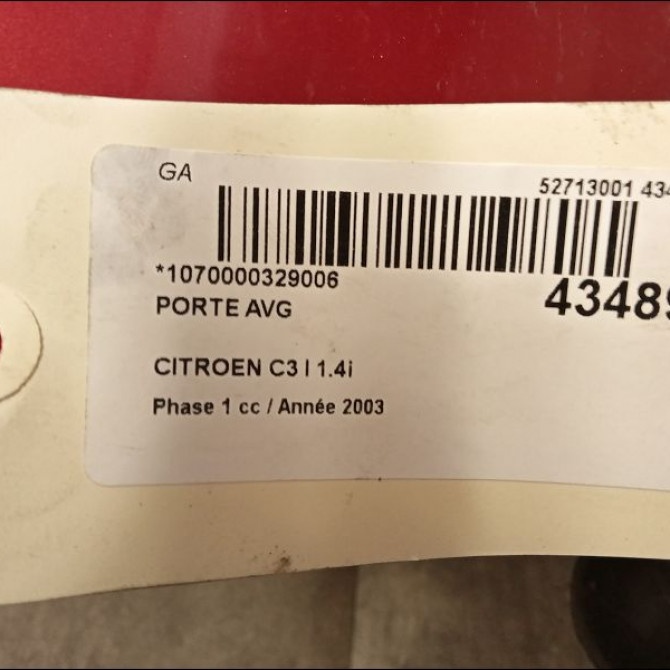 Porte avant gauche occasion CITROEN C3 I Phase 1 04-2002->10-2005 1.4i 9002V1 2
