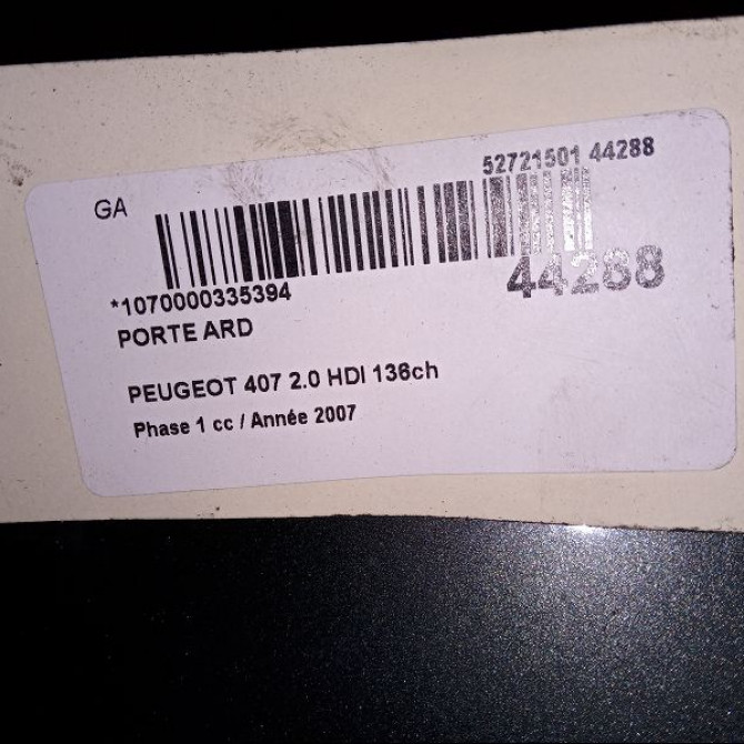 Porte arrière droite occasion PEUGEOT 407 Phase 1 04-2004->07-2008 2.0 HDI 136ch 9008N1 3