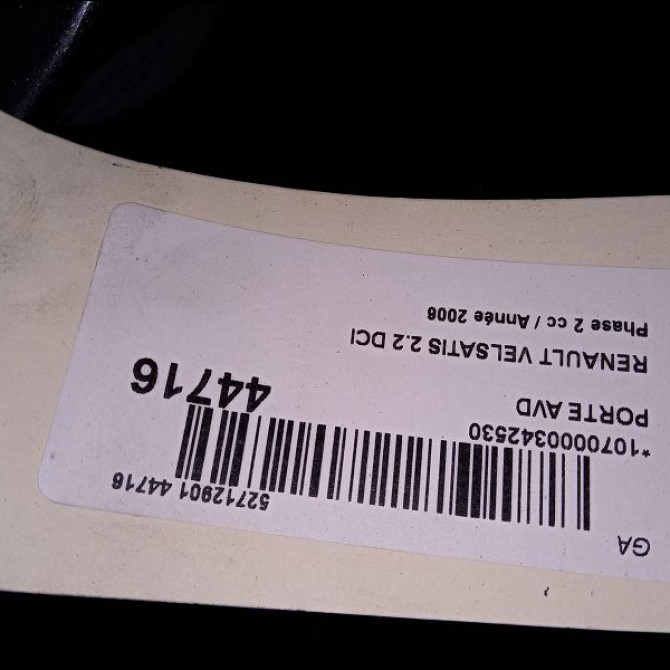 Porte avant droite occasion RENAULT VELSATIS Phase 2 04-2005->12-2009 2.2 DCI 150ch 7751476830 4