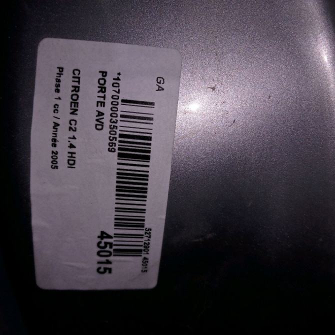 Porte avant droite occasion CITROEN C2 Phase 1 09-2003->10-2008 1.4 HDi 9004T0 3