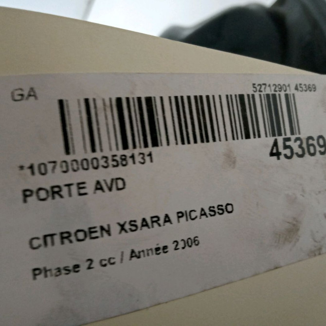 Porte avant droite occasion CITROEN XSARA PICASSO Phase 2 02-2004->12-2010 1.6 HDI 110ch 9004L5 2
