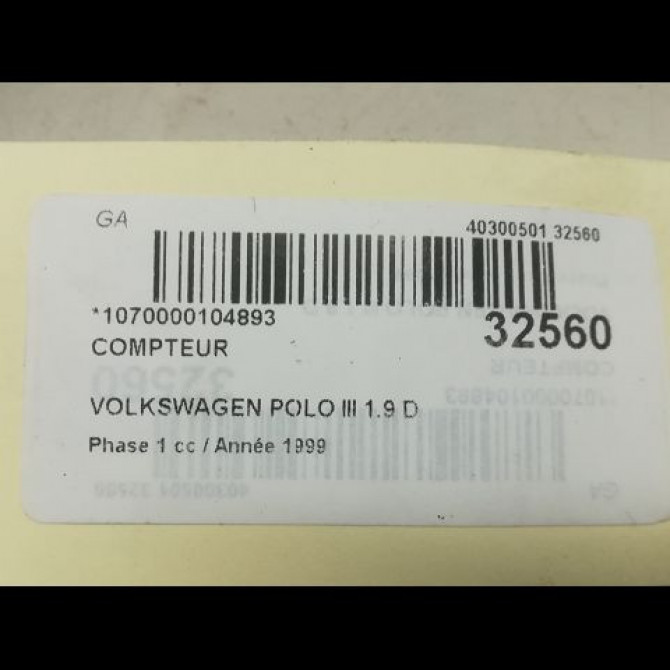 Compteur occasion VOLKSWAGEN POLO III Phase 1 10-1994->11-1999 1.9 D 5