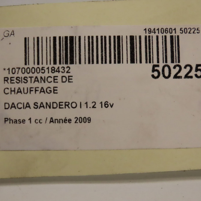 Resistance de chauffage occasion DACIA SANDERO I Phase 1 06-2008->10-2012 1.2 16v 75ch 5