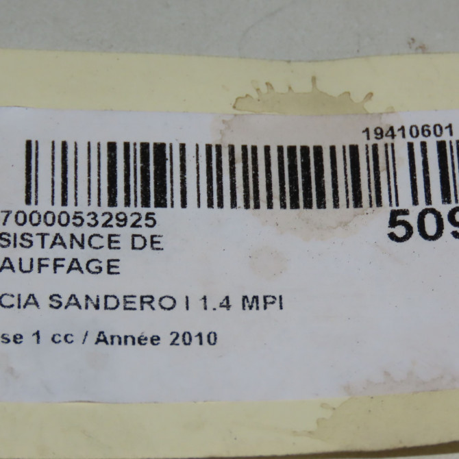 Resistance de chauffage occasion DACIA SANDERO I Phase 1 06-2008->10-2012 1.4 MPI 75ch 4
