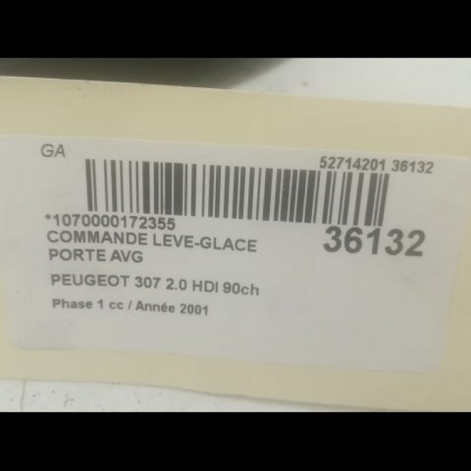Commande lève-glace porte avant gauche occasion PEUGEOT 307 Phase 1 04-2001->06-2005 2.0 HDI 90ch 3
