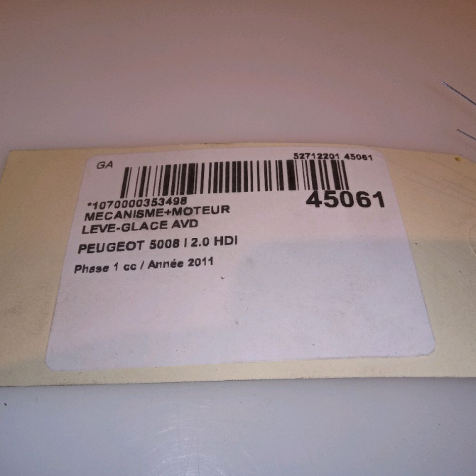 Mecanisme + moteur lève-glace avant droit occasion PEUGEOT 5008 I Phase 1 11-2009->12-2013 2.0 HDI 150ch 9682808880 4
