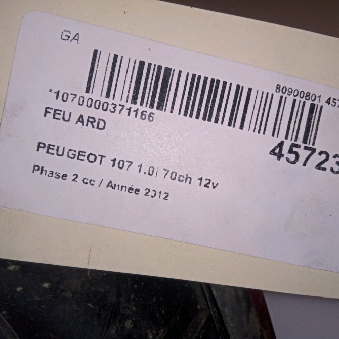 Feu arrière droit occasion PEUGEOT 107 Phase 2 01-2009->01-2012 1.0i 70ch 12v 1607990380 4