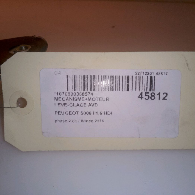 Mecanisme + moteur lève-glace avant droit occasion PEUGEOT 5008 I phase 2 09-2013->... 1.6 HDI 120ch 9682808880 5