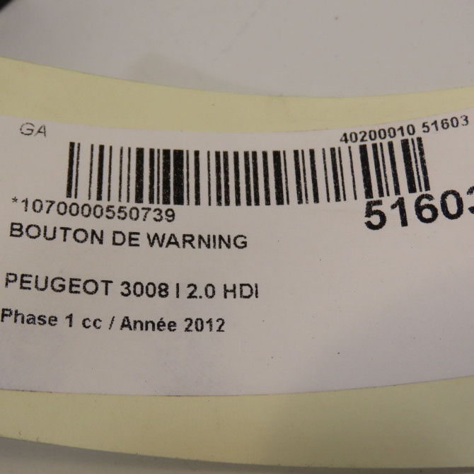 Bouton de warning occasion PEUGEOT 3008 I Phase 1 04-2009->12-2013 2.0 HDI 150ch 96656490ZD 6