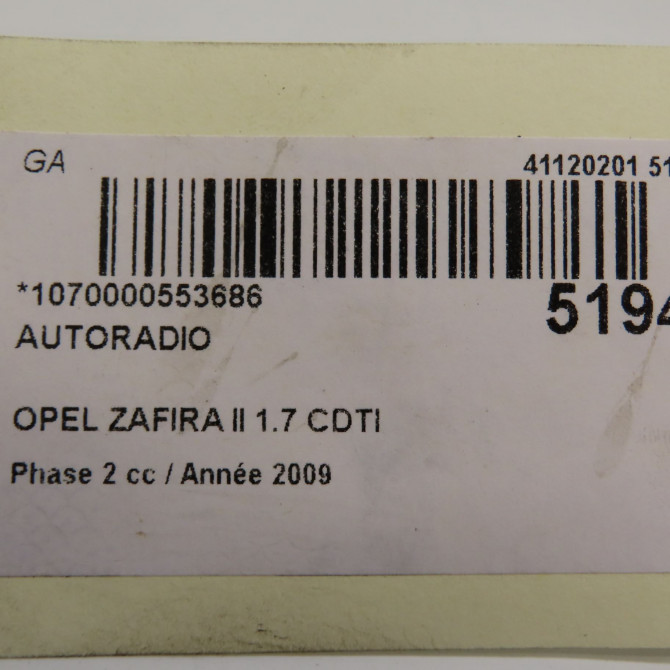 Autoradio occasion OPEL ZAFIRA II Phase 2 01-2008->12-2014 1.7 CDTI 125ch 5