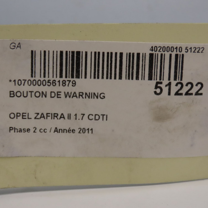 Bouton de warning occasion OPEL ZAFIRA II Phase 2 01-2008->12-2014 1.7 CDTI 125ch 5