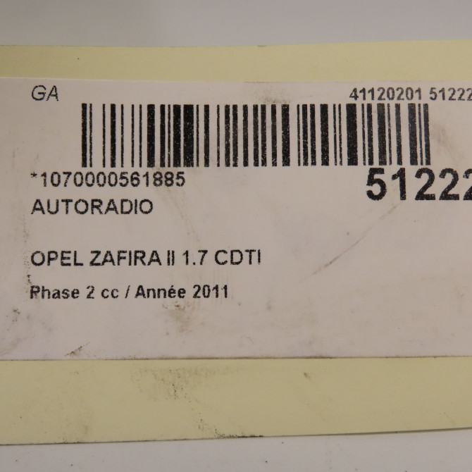 Autoradio occasion OPEL ZAFIRA II Phase 2 01-2008->12-2014 1.7 CDTI 125ch 4