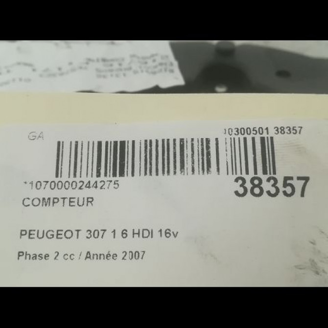 Compteur occasion PEUGEOT 307 Phase 2 06-2005->03-2008 1.6 HDI 16v 90ch 6103L6 3
