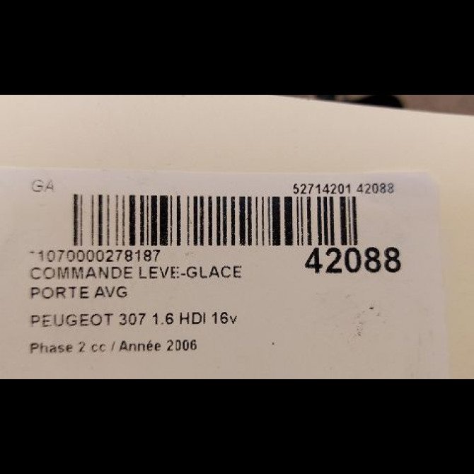 Commande lève-glace porte avant gauche occasion PEUGEOT 307 Phase 2 06-2005->03-2008 1.6 HDI 16v 90ch 3