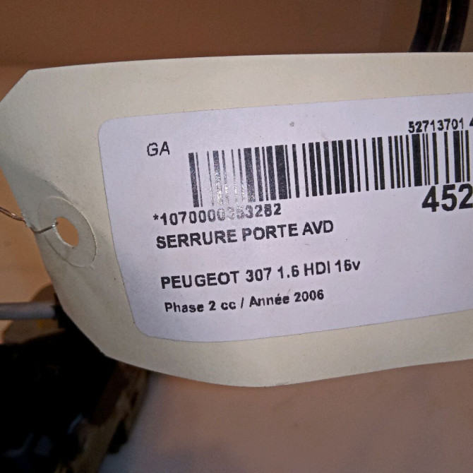 Serrure porte avd occasion PEUGEOT 307 Phase 2 06-2005->03-2008 1.6 HDI 16v 90ch 9136Z9 3