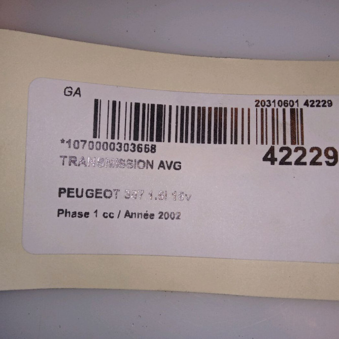 Transmission avant gauche occasion PEUGEOT 307 Phase 1 04-2001->06-2005 1.6i 16v 32725X 3