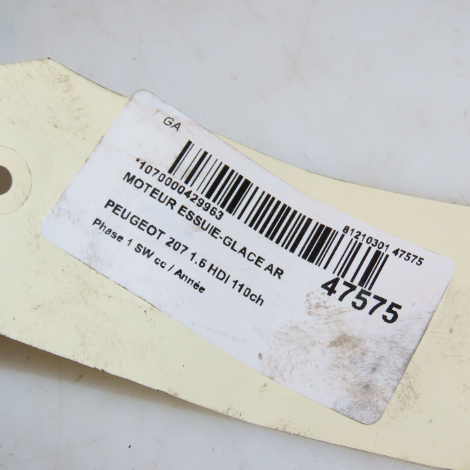 Moteur essuie-glace arrière occasion PEUGEOT 207 Phase 1 04-1995->04-1999 1.6 HDI 110ch 6405JA 5