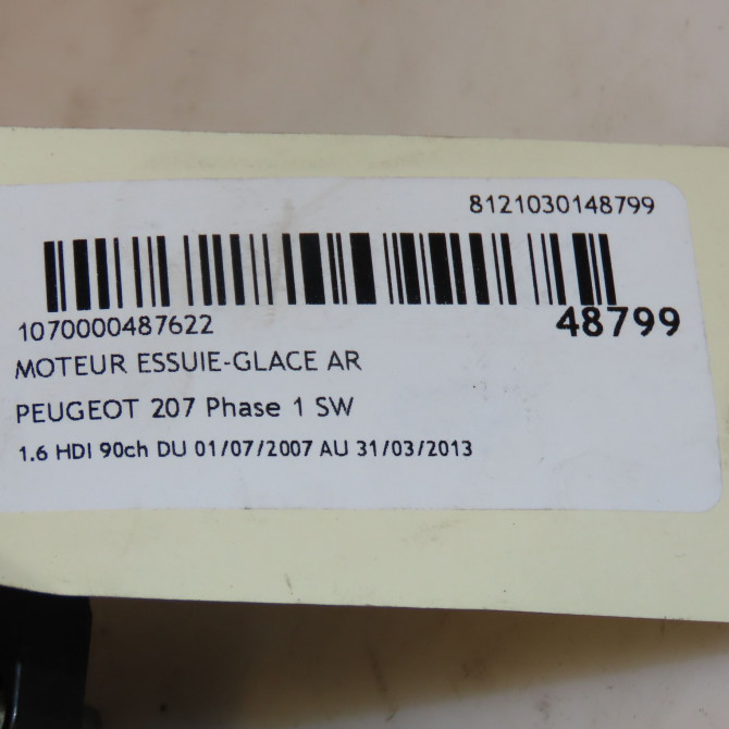 Moteur essuie-glace arrière occasion PEUGEOT 207 Phase 1 SW 07-2007->03-2013 1.6 HDI 90ch 6405JA 4
